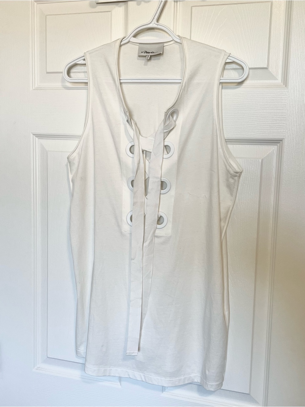 3.1 Phillip Lim White Lace-Up Grommet Tank